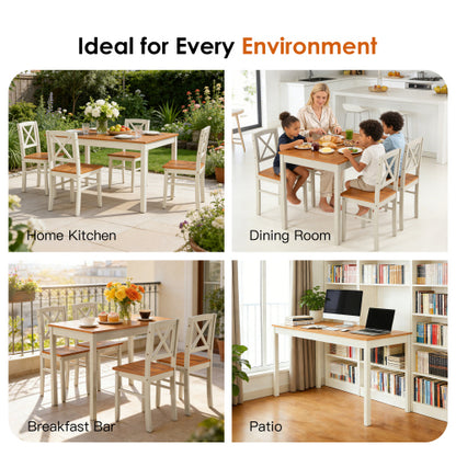 5-Piece Grey & Dark Brown Solid Rubberwood Dining Set, Space-Saving Table and Chairs for Apartment