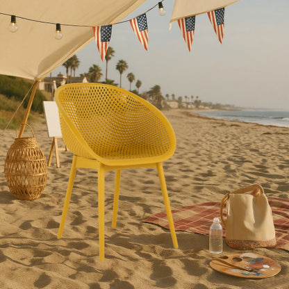 Holiday - 2-Pack Modern Lounge Chairs – Indoor/Outdoor All-Weather PP Plastic, Lightweight for Patio, Beach, Living Room (Earthy yellow)