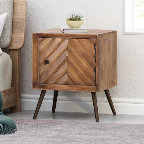Mango Wood & Iron Accent Cabinet, Chevron Door, 17.5inchW¡Á15inchD¡Á21.5inchH