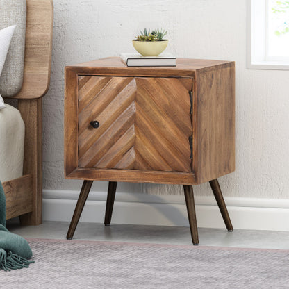 Mango Wood & Iron Accent Cabinet, Chevron Door, 17.5inchW¡Á15inchD¡Á21.5inchH