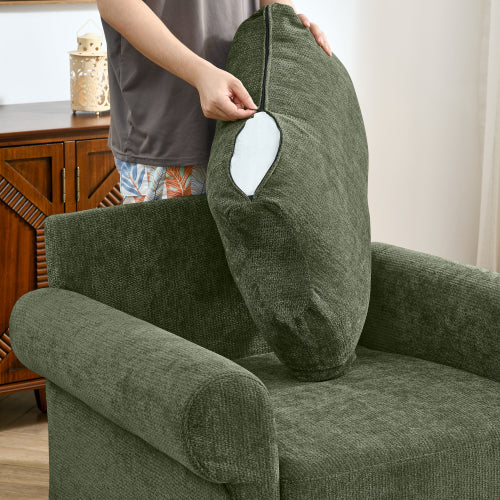 37.5-Inch Plush Chenille Accent Armchair with Movable Ottoman for Living-Room Bedroom Apartment