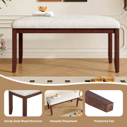 Upholstered Bench for Bedroom End of Bed,38-inch Entryway Bench for Living Room,Dining Bench with Padded Seat and Solid Wood Leg for Kitchen Bedroom,Indoor and Hallway (Bench, Beige+Cherry)