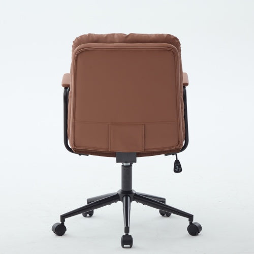 Office Chair,Mid Back Home Office Desk Task Chair with Wheels and Arms Ergonomic PU Leather Computer Rolling Swivel Chair with Padded Armrest,The back of the chair can recline 40°(Brown)