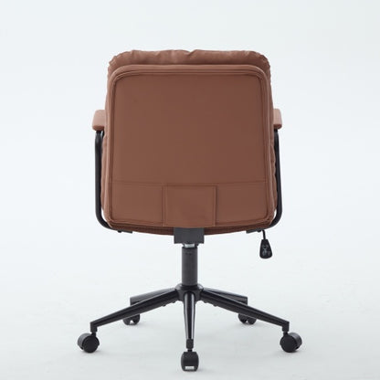 Office Chair,Mid Back Home Office Desk Task Chair with Wheels and Arms Ergonomic PU Leather Computer Rolling Swivel Chair with Padded Armrest,The back of the chair can recline 40°(Brown)