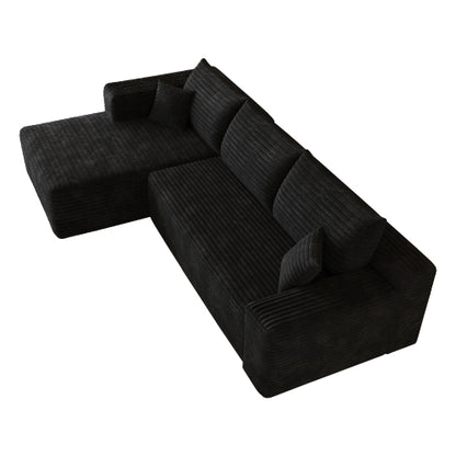 103 inch  Black Plush Corduroy L-Shape Cloud Modular Sofa, No Assembly
