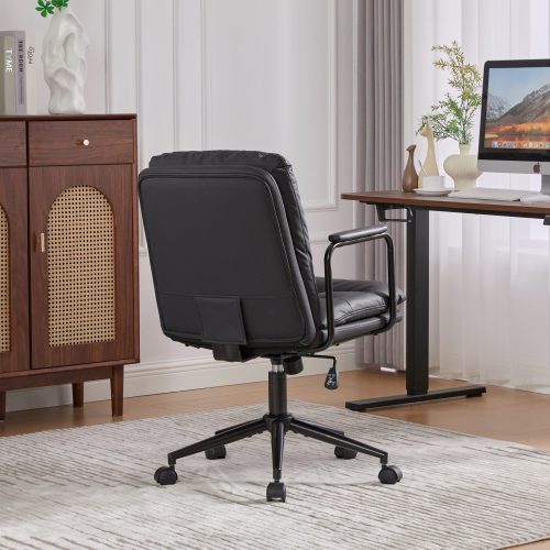 Office Chair,Mid Back Home Office Desk Task Chair with Wheels and Arms Ergonomic PU Leather Computer Rolling Swivel Chair with Padded Armrest,The back of the chair can recline 40¡ã (Black),SW1741BK