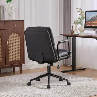 Office Chair,Mid Back Home Office Desk Task Chair with Wheels and Arms Ergonomic PU Leather Computer Rolling Swivel Chair with Padded Armrest,The back of the chair can recline 40¡ã (Black),SW1741BK