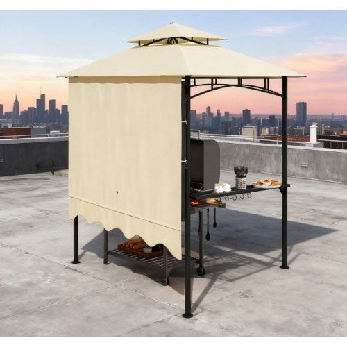 Convenient Barbecue Gazebo Shelter,Outdoor Grill Gazebo,with Side Awning,Side Shelves and Hooks