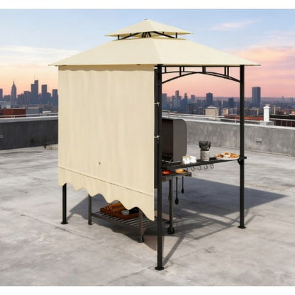 Convenient Barbecue Gazebo Shelter,Outdoor Grill Gazebo,with Side Awning,Side Shelves and Hooks
