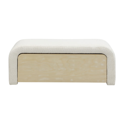 White Boucle Ottoman with Drawer, Upholstered Storage Footrest