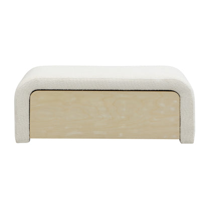 White Boucle Ottoman with Drawer, Upholstered Storage Footrest
