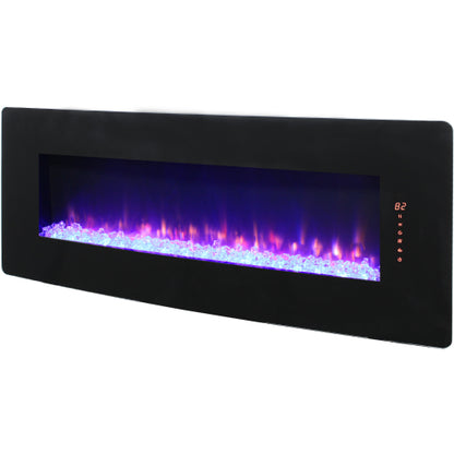 48 inch Curved Front Wall Mounted Electric Fireplace with remote and multi color flame & emberbed