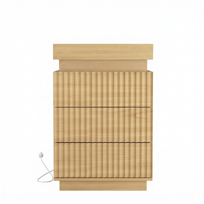 2 Pack Natural Nightstand, Sliding Top Charging Station & RGB LED with Fluted Drawers