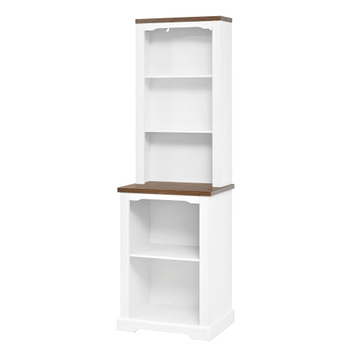 White Walnut Curved Top Two-Piece Combined Anti-Tip Tall Storage Cabinet