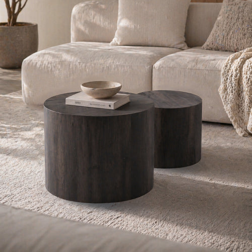 Set of 2 Nesting Round Coffee Tables MDF Modern Space Saving Living Room Tables