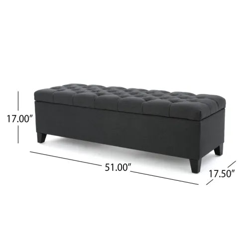 51 Inch Dark Grey Tufted Storage Ottoman Bench, Diamond Stitch Upholstered Footrest with Self-Support Soft Close Hinges