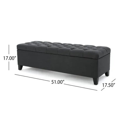 51 Inch Dark Grey Tufted Storage Ottoman Bench, Diamond Stitch Upholstered Footrest with Self-Support Soft Close Hinges
