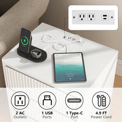 2 Pack White End Table, 3-Drawer Side Table with Fast USB-C Charging Station
