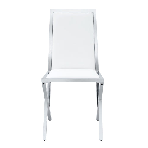 Set of 4 White PU Dining Chairs, Silver Metal Frame, Ergonomic Design, Adjustable Anti Slip Feet