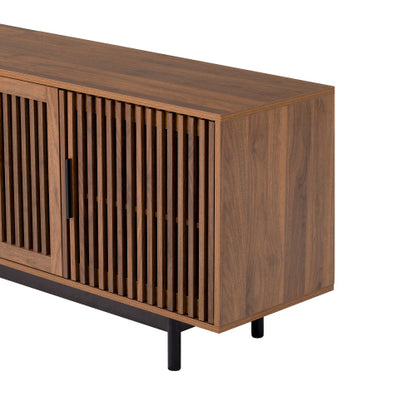 78.7 inch Walnut Slatted Door TV Stand Solid Rubber Wood Leg Media Console Holds 85 inch TV