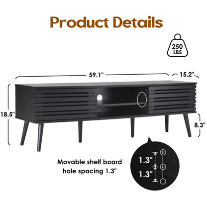 Mid Century Modern 70 inch TV Stand with Fluted Wood Storage Cabinet