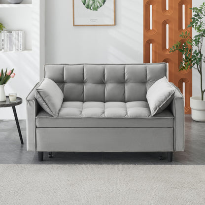 Modern Velvet 3-in-1 Convertible Sleeper Loveseat Futon Sofa-Bed w/Pockets & Pillows for Living Room