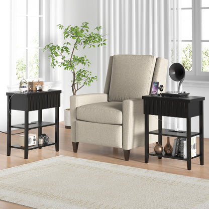 Black Fluted Nightstand with Charging Station