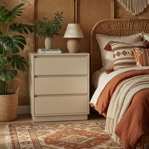 23.6inch Wide 3 Drawer Modern Nightstand, Beige Storage Bedside Table with Soft Close Drawers