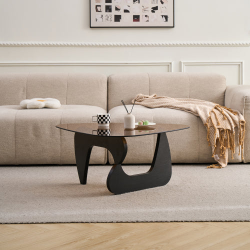 Small Farmhouse Glass Coffee Table, Black