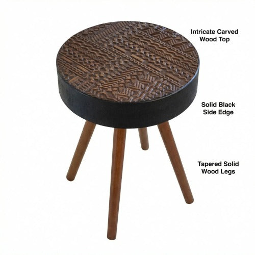 15.7inch  Mini Round Wooden Side Table, Brown & Black