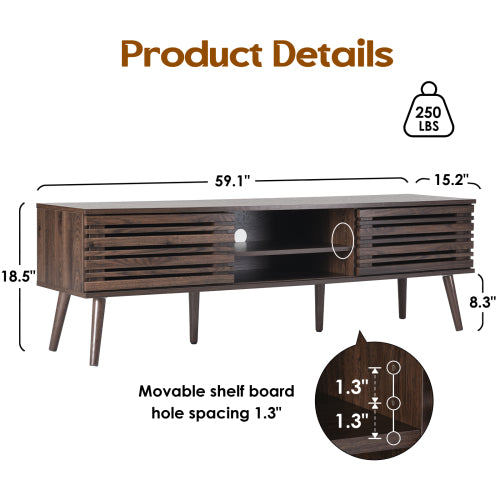 Mid-Century Fluted Media Console with Cable Cutouts Storage TV Stand for 70 Inch Flat Screen TV
