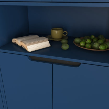 Navy Blue 4-Door Adjustable Tempered Glass Tall Storage Bookcase Cabinet