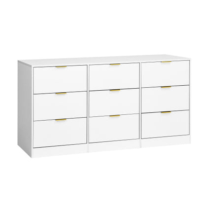 White 9 Drawer Dresser, 63" Large Deep Chest of Drawers, Wooden Dresser Storage Cabinet with 9 Drawers for Bedroom, Long Dressers for Living Room, Hallway
