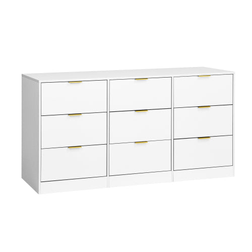 White 9 Drawer Dresser, 63" Large Deep Chest of Drawers, Wooden Dresser Storage Cabinet with 9 Drawers for Bedroom, Long Dressers for Living Room, Hallway