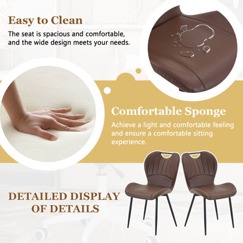 5-Piece Square Glass Dining Set, Single-Column Metal Table & 4 Brown PU Handle Chairs