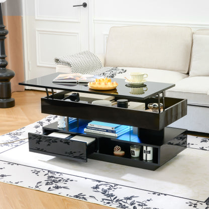 39.3inch  Lift Top Coffee Table with LED Lights, Black