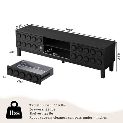 Black Mid-Century Media Console 4 Drawer TV Stand Cable Management Fits 75 Inch TV