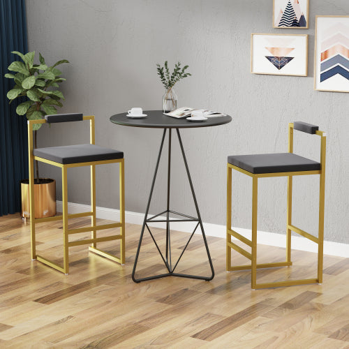 2-Pack Gray Velvet Bar Stools, Gold Metal Frame with Footrest