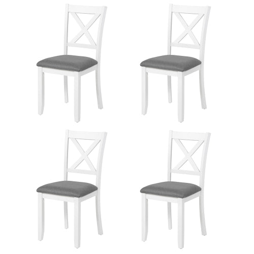 Set of 4 Grey & White Two-Tone Wooden Dining Chairs, X-Shaped Backrest, Linen Padded Seat,330lbs