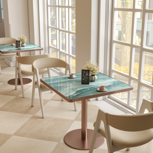 31.5 Inch Square Tulip Dining Table, Sintered Stone Marble Top Stainless Steel Base Indoor Outdoor Table
