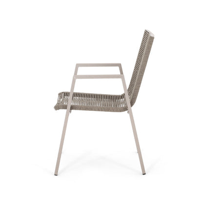 Outdoor Modern Aluminum Dining Chair with Rope Seat (Set of 2), Silver and Taupe