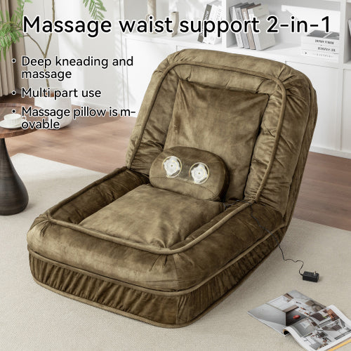 Human-Size Upholstered Dog-Style Floor Sofa,5-Position Adjust & Massage Pillow