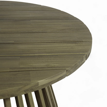 Acacia Wood Patio Furniture Set, Outdoor Grey Finish 3 Seater Daybed(with Water Resistant Thick Cushions)and Round Coffee Table, Dark Grey Cushion