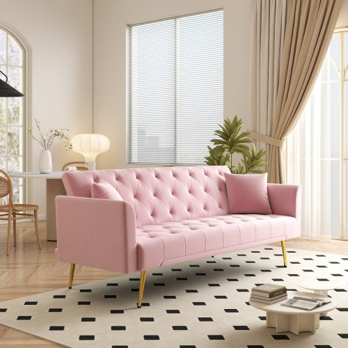 72 inch  Pink Velvet American-Retro Convertible Foldable Sleeper Sofa Bed