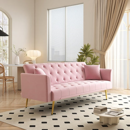 72 inch  Pink Velvet American-Retro Convertible Foldable Sleeper Sofa Bed