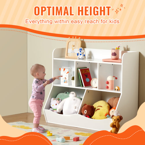 White 5-Cubby Wooden Kids Storage Cabinet Multi-Grid Toy Bookshelf Rounded Edge Safe Children Room Furniture