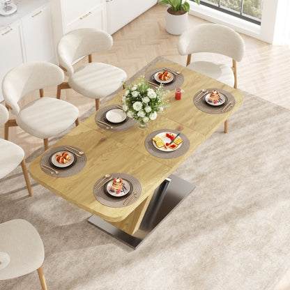47.25inch-63inch Extendable Dining Table with Metal Base, Seats 4-6, Natural Wood