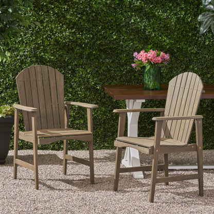 Outdoor Weather Resistant Acacia Wood Dining Chairs (Set of 2), Grey Finish