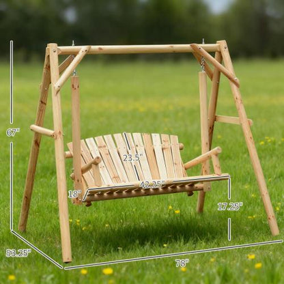Wooden Swing 2-Seat Wooden Swing Bench, Ergonomic Design, 'A' Frame Construction, Stable and Non-Slip, Solid Wood Frame Log Garden Swing