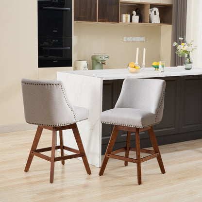 Counter Height Swivel Barstools, 26inch  H Seat Height Upholstered Bar Stools Set of 2, Fabric in Ivory